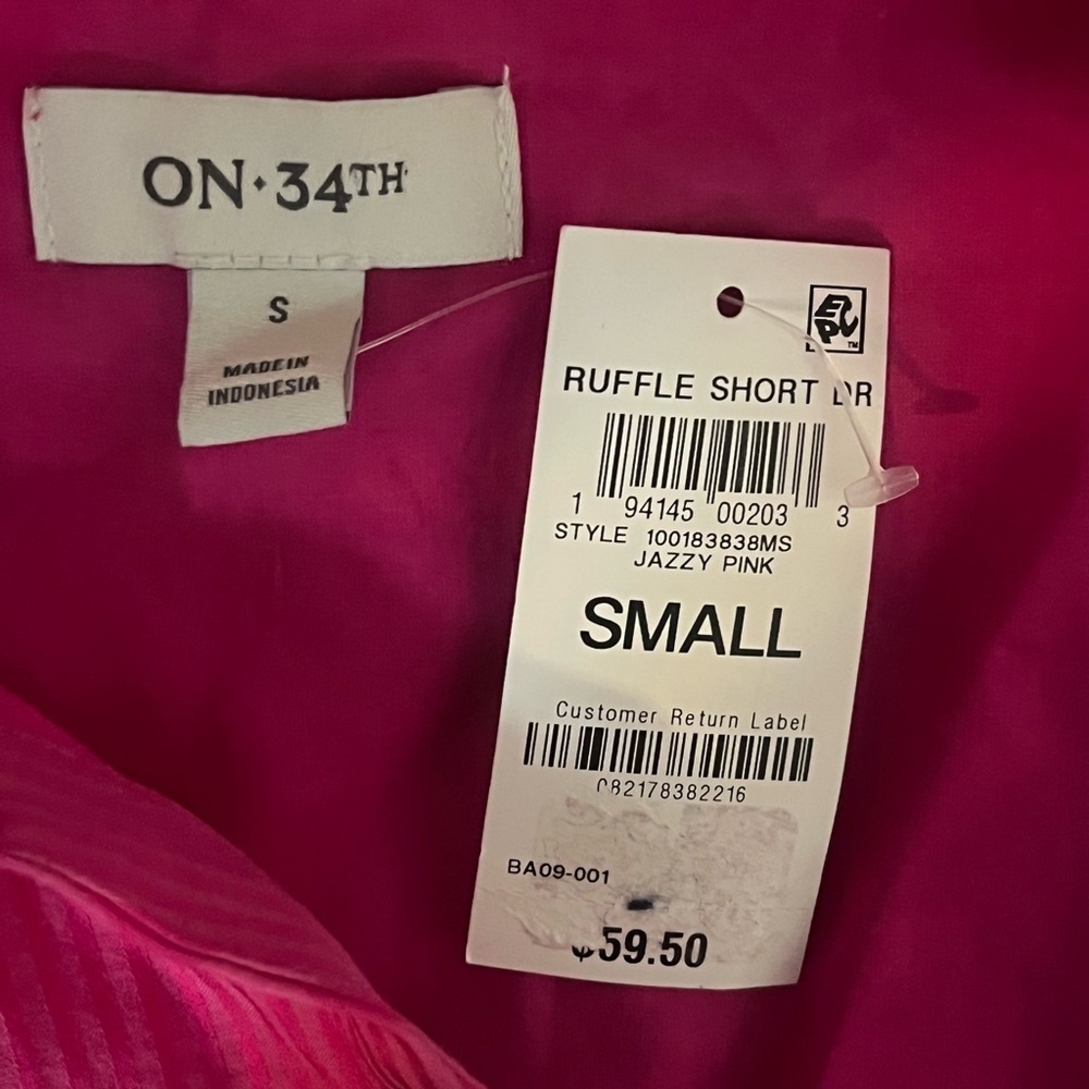 On 34th Pink Ruffle Short Sleeve Button Front Dress Women’s Small - Picture 6 of 8